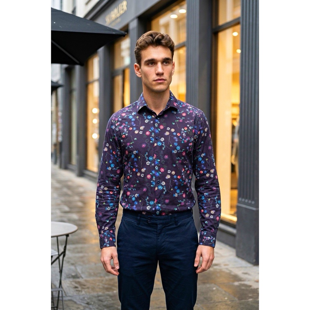 Stacy Adams Bold Menswear Floral Performance Dress Shirt 16.5